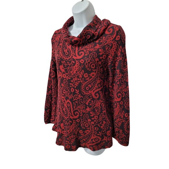 Soft Surroundings Knit Top XS Red Black Paisley Pattern Cowl Neck Long Sleeve - Picture 12 of 12